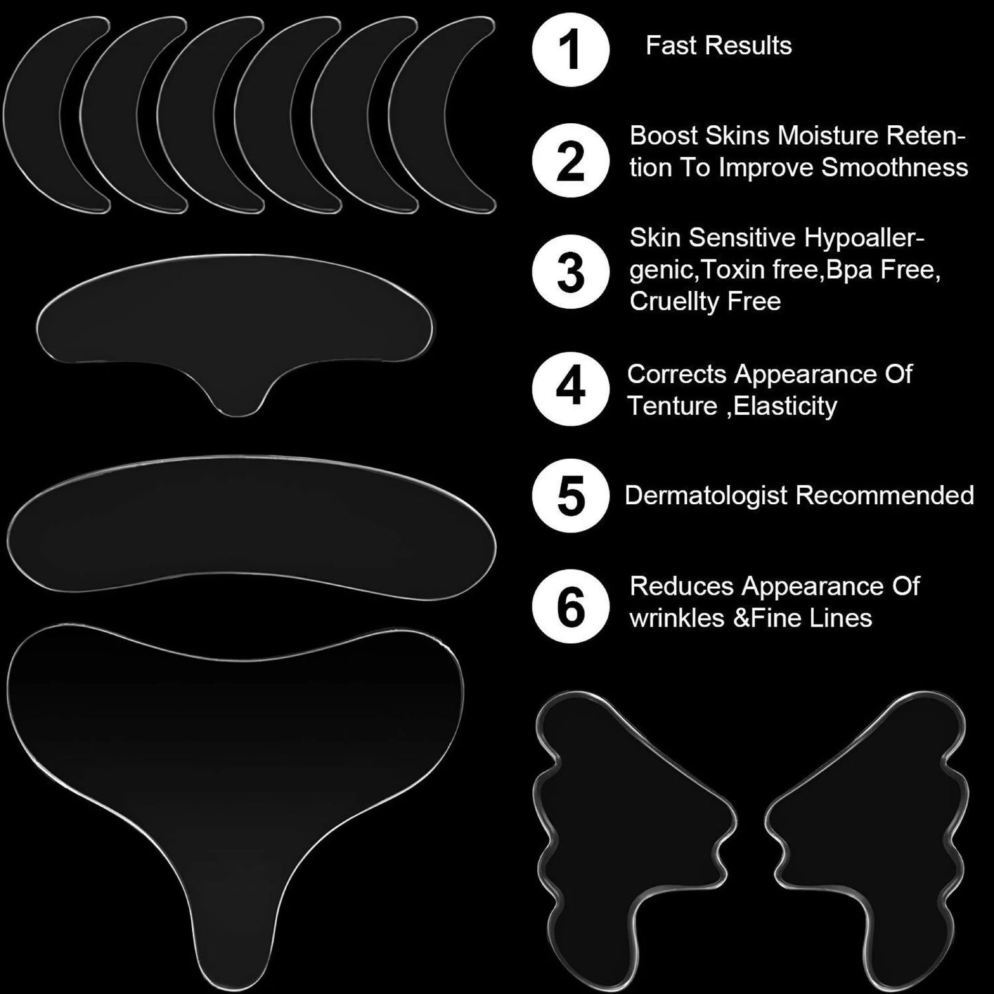 KIT SKIN-SOFY. Elimine as rugas na área da face. Patchs em silicone transparente Adesivos anti-rugas em silicone nível medicinal reutilizável