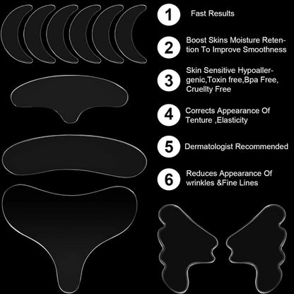 KIT SKIN-SOFY. Elimine as rugas na área da face. Patchs em silicone transparente Adesivos anti-rugas em silicone nível medicinal reutilizável