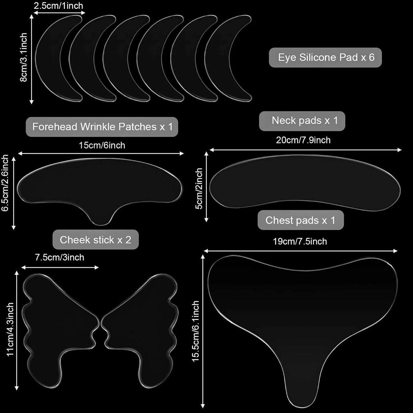 KIT SKIN-SOFY. Elimine as rugas na área da face. Patchs em silicone transparente Adesivos anti-rugas em silicone nível medicinal reutilizável