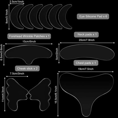 KIT SKIN-SOFY. Elimine as rugas na área da face. Patchs em silicone transparente Adesivos anti-rugas em silicone nível medicinal reutilizável